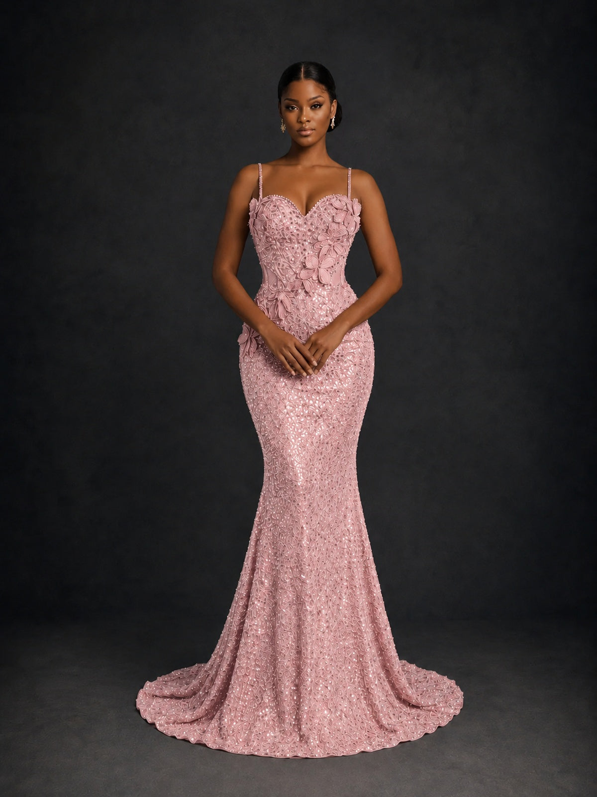 Sequin Mermaid Prom Dress with Floral Applique