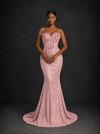 Sequin Mermaid Prom Dress with Floral Applique