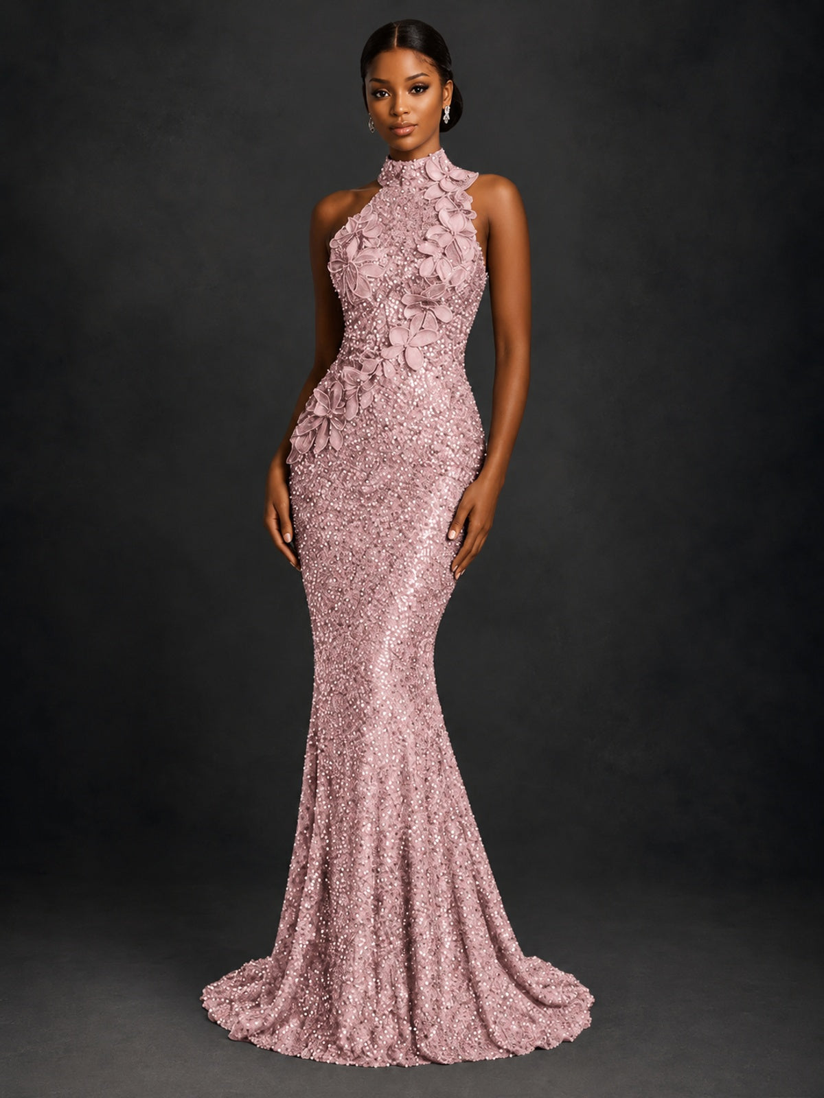 Sparkly Sequin High Neck Mermaid Prom Dress