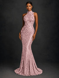 Sparkly Sequin High Neck Mermaid Prom Dress