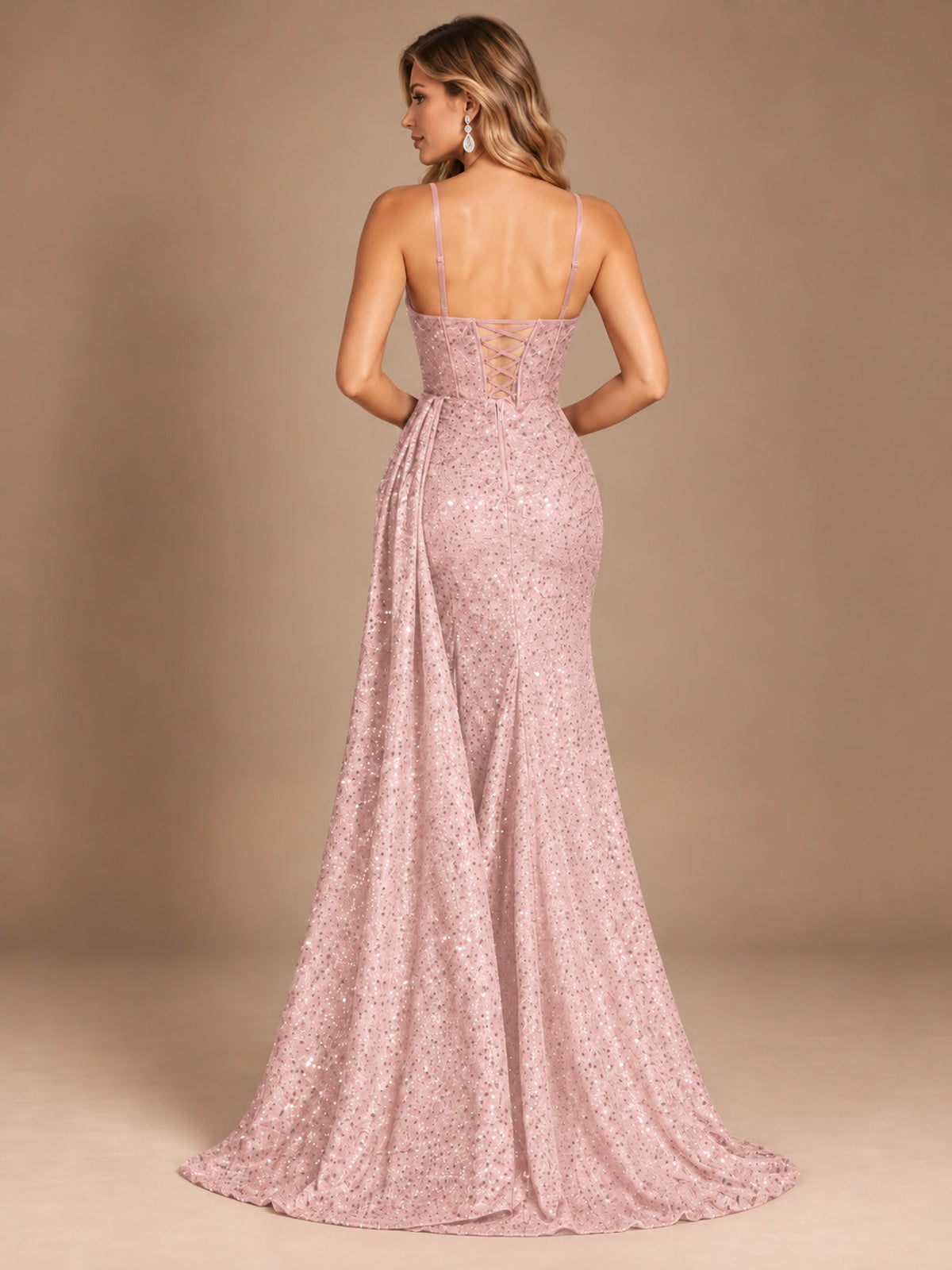 Burgundy Sequin Corset Prom Dress with High Slit