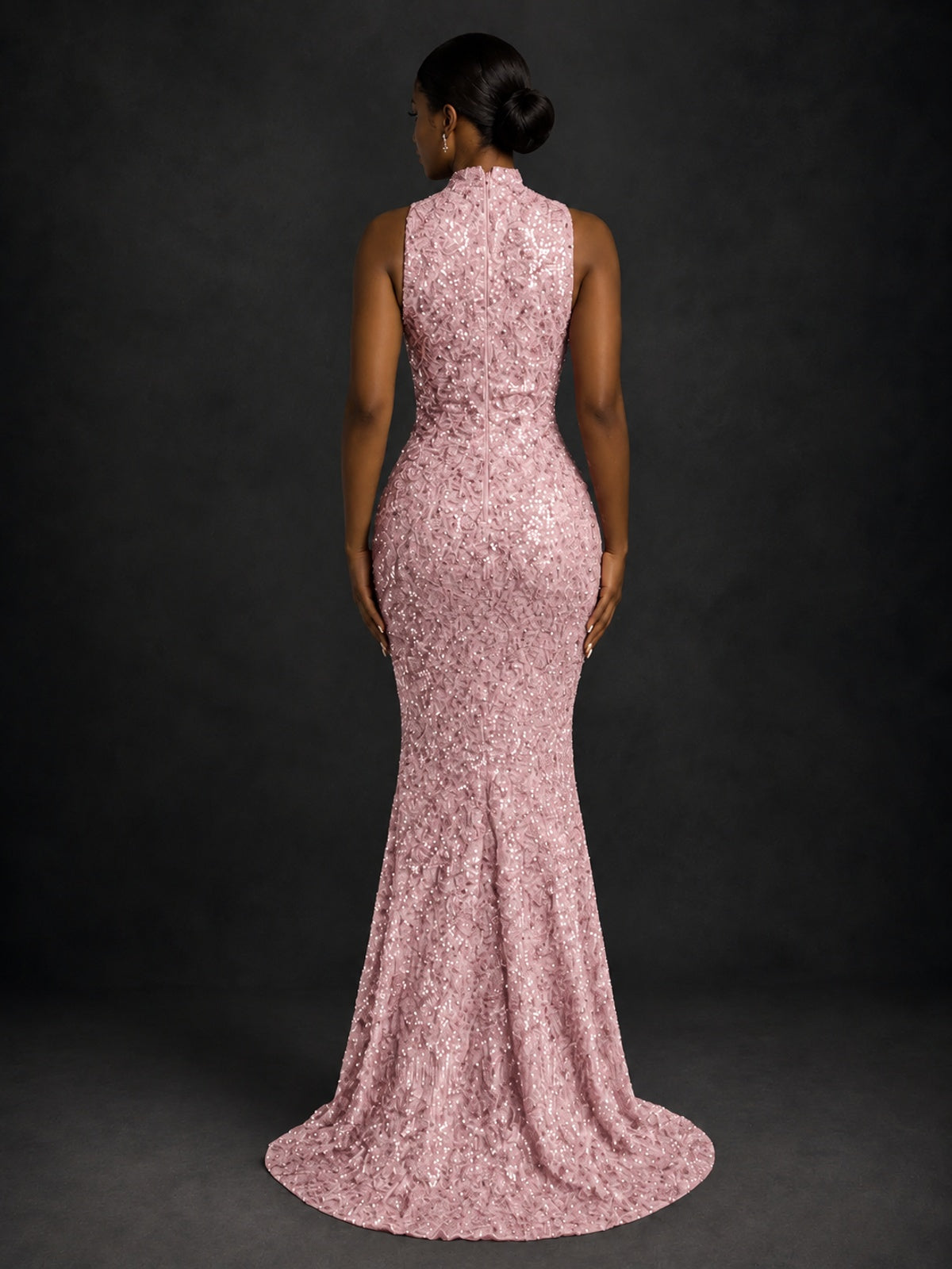 Sparkly Sequin High Neck Mermaid Prom Dress