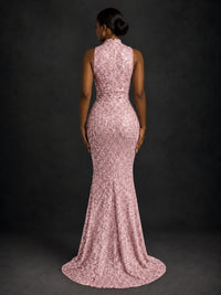 Sparkly Sequin High Neck Mermaid Prom Dress