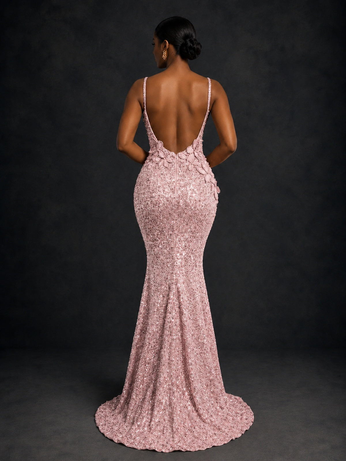 Sequin Mermaid Prom Dress with Floral Applique