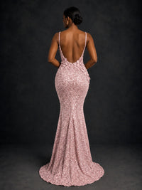 Sequin Mermaid Prom Dress with Floral Applique