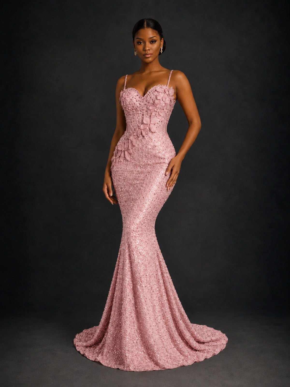 Sequin Mermaid Prom Dress with Floral Applique