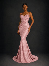Sequin Mermaid Prom Dress with Floral Applique