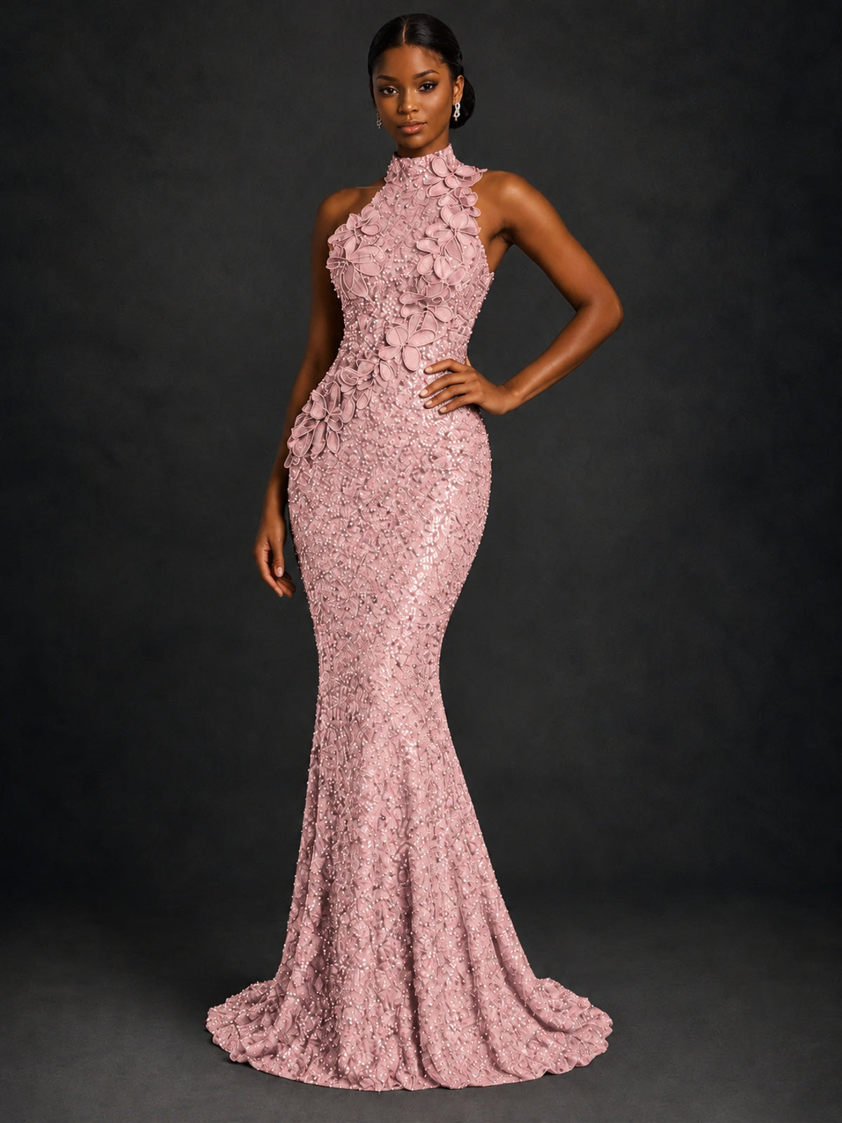 Sparkly Sequin High Neck Mermaid Prom Dress
