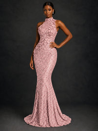 Sparkly Sequin High Neck Mermaid Prom Dress