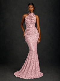 Sparkly Sequin High Neck Mermaid Prom Dress