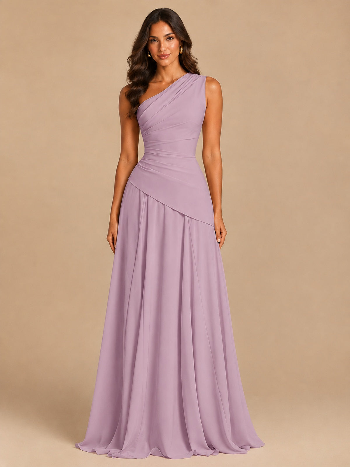 One Shoulder Prom Dress A-line Ruched Women Wedding Formal Gowns