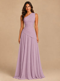 One Shoulder Prom Dress A-line Ruched Women Wedding Formal Gowns