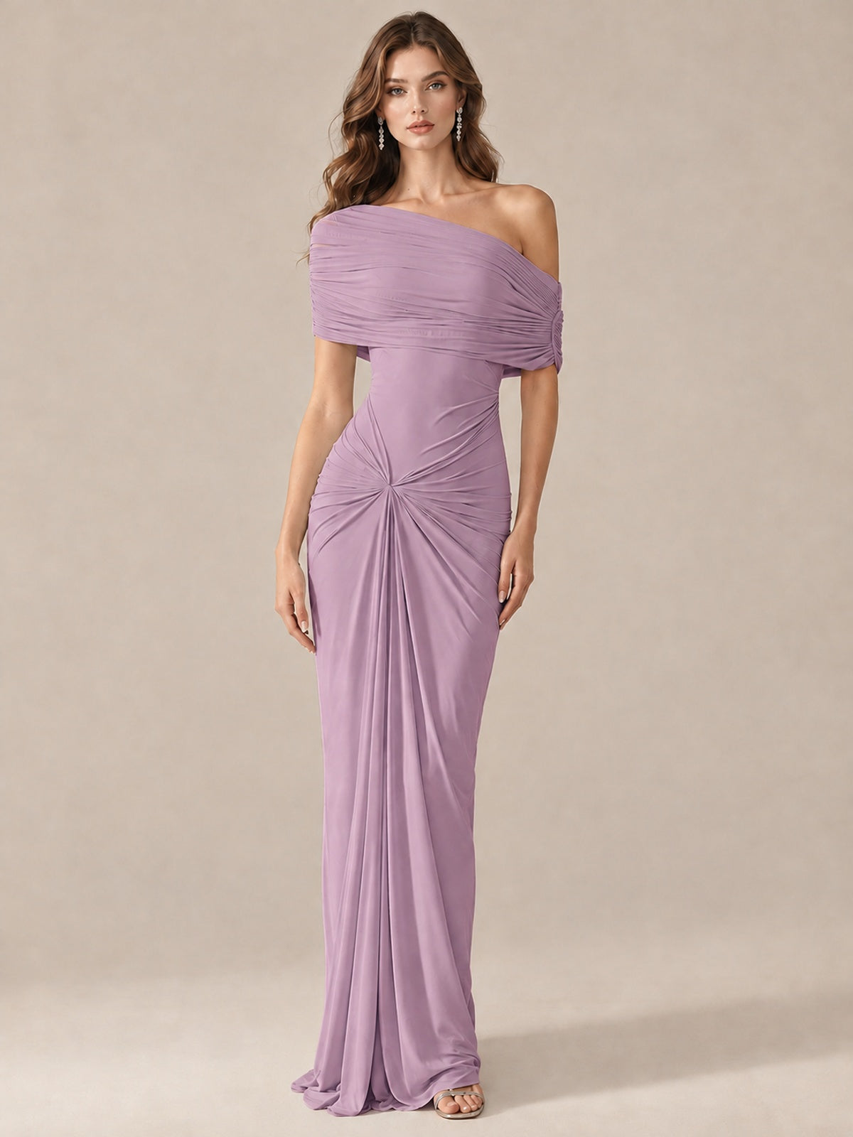 Elegant Draped Off Shoulder Ruched Mermaid Chiffon Formal Evening Gown