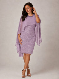 Floral Sheath Mother of the Bride Dress with Cape Overlay