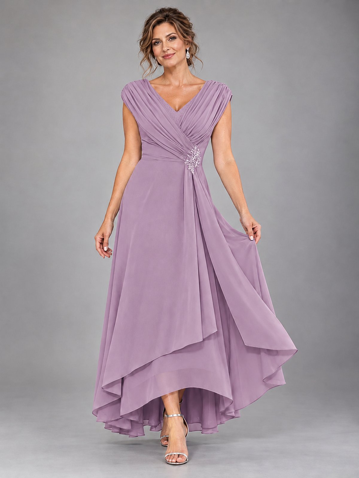 Cap Sleeve Chiffon A-Line Mother of the Bride Dress