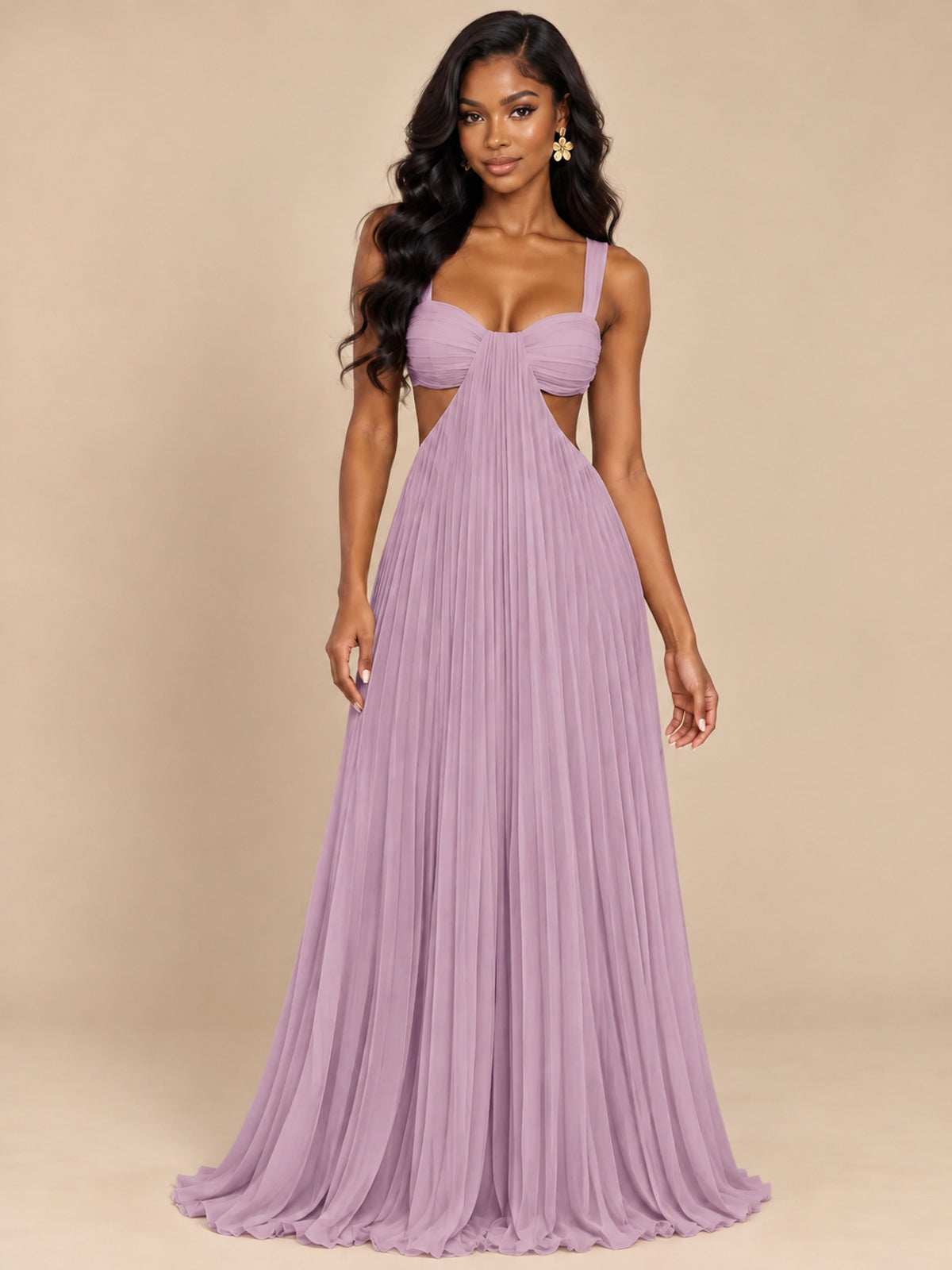 Butter Yellow Pleated Cutout Maxi Dress