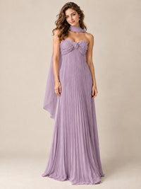 Sweetheart Neckline Pleated Prom Dress Strapless A-line Formal Dress with Flowy Scarf