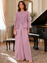 Elegant 3-Piece Chiffon Mother of the Bride Pantsuit with Floral Applique Jacket