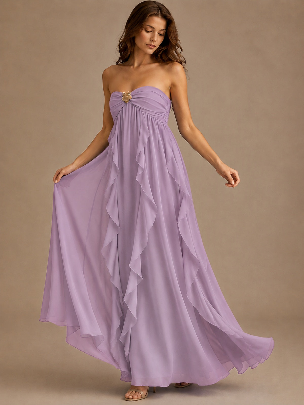 Srapless Sweetheart Chiffon Prom Dress Ruffle Formal Evening Gown