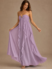 Srapless Sweetheart Chiffon Prom Dress Ruffle Formal Evening Gown