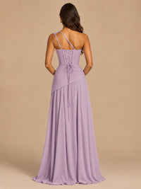 One Shoulder Prom Dress A-line Ruched Women Wedding Formal Gowns