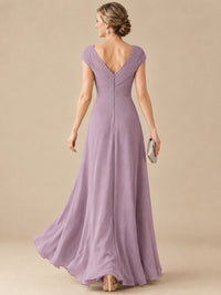 Pleated Chiffon Lace Mother of The Bride Dresses with Beading Cap Sleeves
