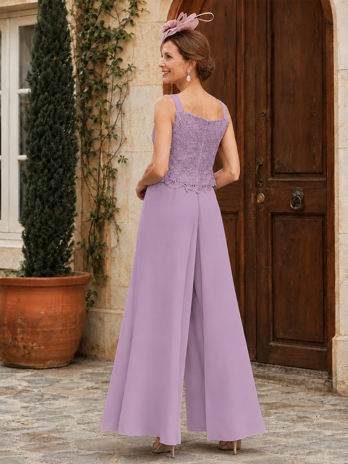 Elegant 3-Piece Chiffon Mother of the Bride Pantsuit with Floral Applique Jacket