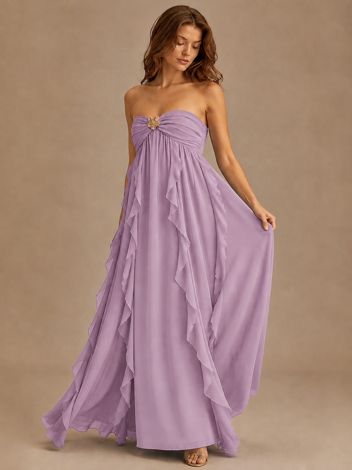 Srapless Sweetheart Chiffon Prom Dress Ruffle Formal Evening Gown