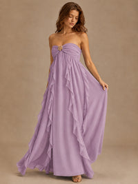 Srapless Sweetheart Chiffon Prom Dress Ruffle Formal Evening Gown