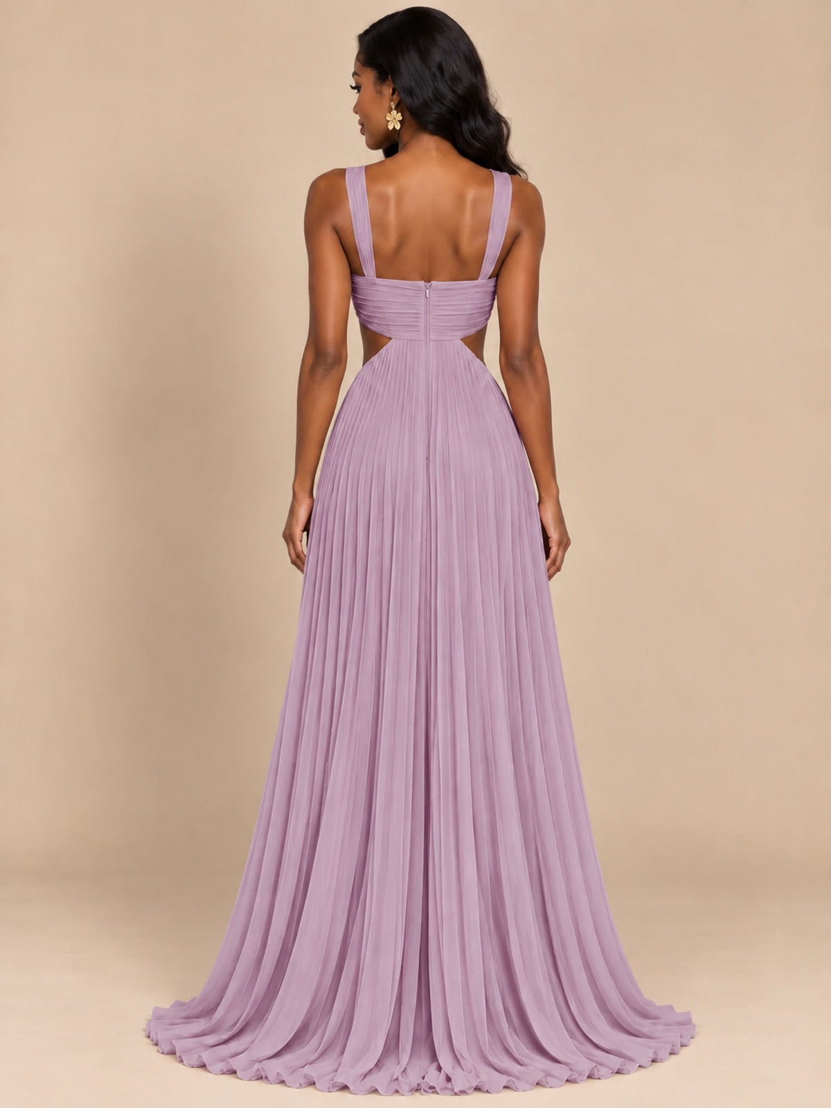 Butter Yellow Pleated Cutout Maxi Dress