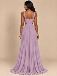 Butter Yellow Pleated Cutout Maxi Dress