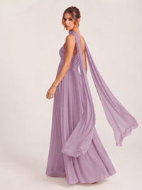 Strapless Ruched Chiffon Long Prom Dress with Scarf