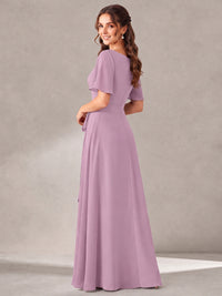 Scoop Neck A-line Chiffon Bridesmaid Dress with Flutter Sleeve & Belt