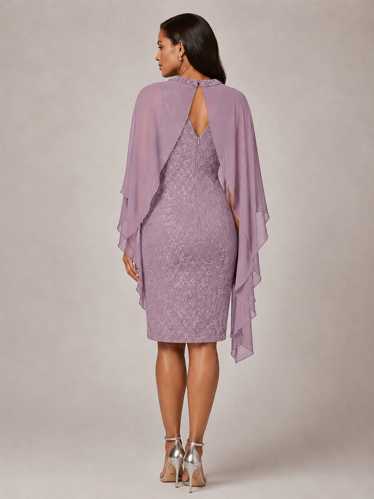 Floral Sheath Mother of the Bride Dress with Cape Overlay