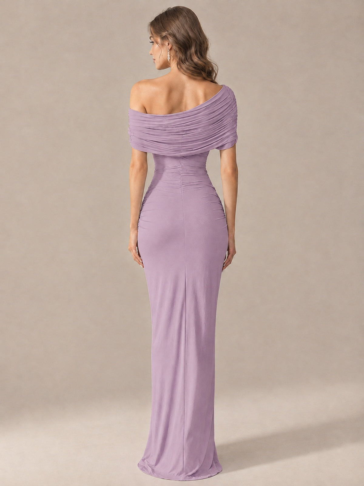 Elegant Draped Off Shoulder Ruched Mermaid Chiffon Formal Evening Gown