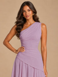 One Shoulder Prom Dress A-line Ruched Women Wedding Formal Gowns