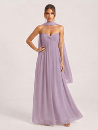 Strapless Ruched Chiffon Long Prom Dress with Scarf