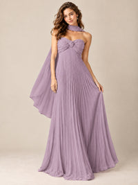 Sweetheart Neckline Pleated Prom Dress Strapless A-line Formal Dress with Flowy Scarf