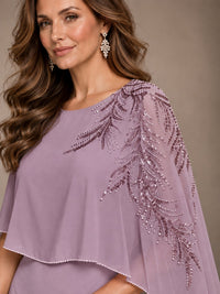 Elegant Chiffon Cape Sleeve Beaded Mother of the Bride Dress