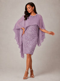 Floral Sheath Mother of the Bride Dress with Cape Overlay