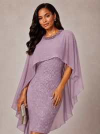Floral Sheath Mother of the Bride Dress with Cape Overlay
