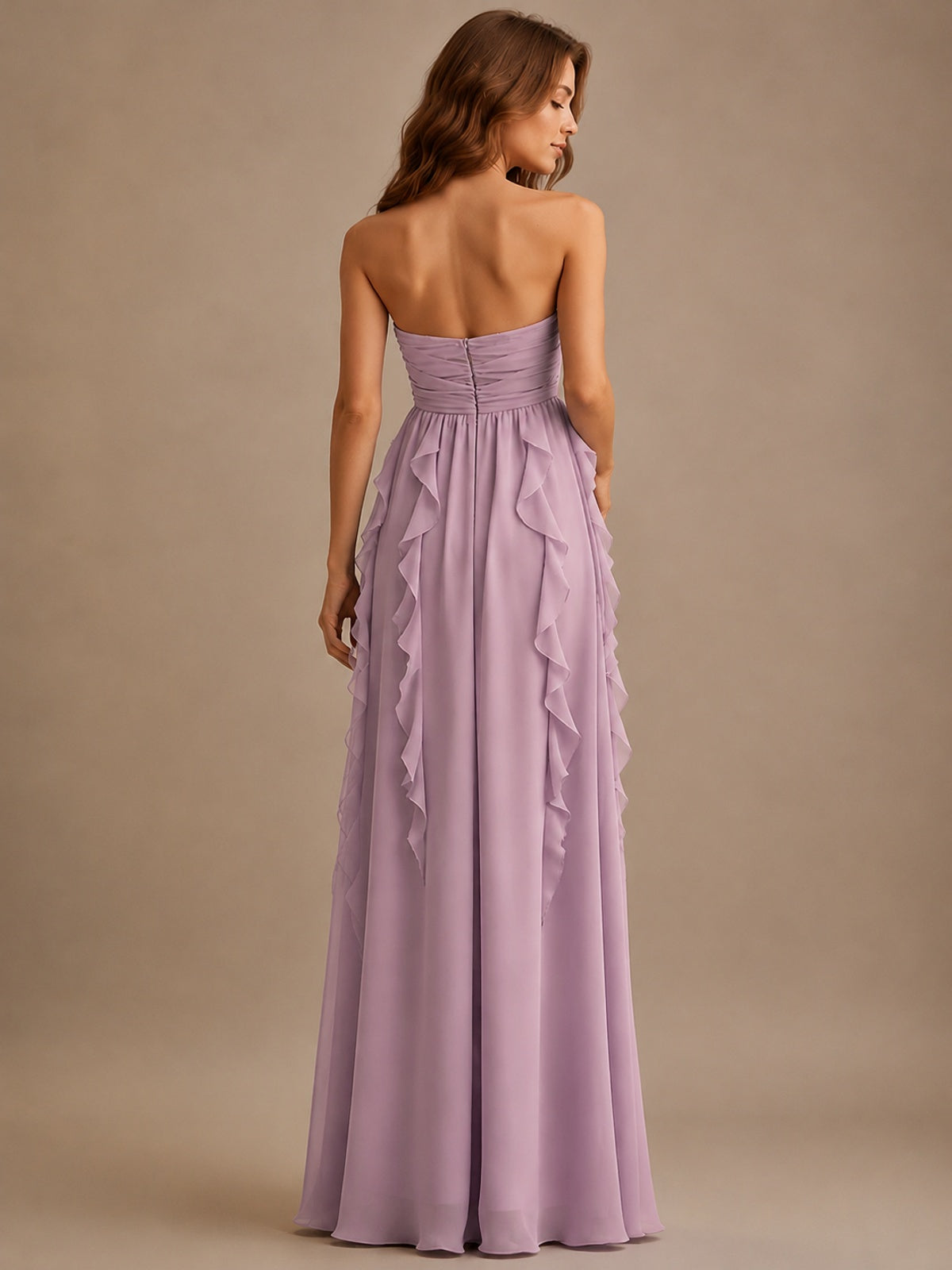 Srapless Sweetheart Chiffon Prom Dress Ruffle Formal Evening Gown
