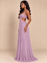 Butter Yellow Pleated Cutout Maxi Dress
