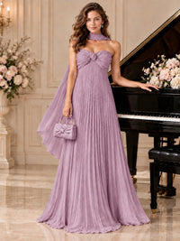 Sweetheart Neckline Pleated Prom Dress Strapless A-line Formal Dress with Flowy Scarf