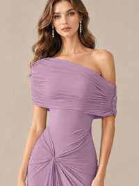 Elegant Draped Off Shoulder Ruched Mermaid Chiffon Formal Evening Gown