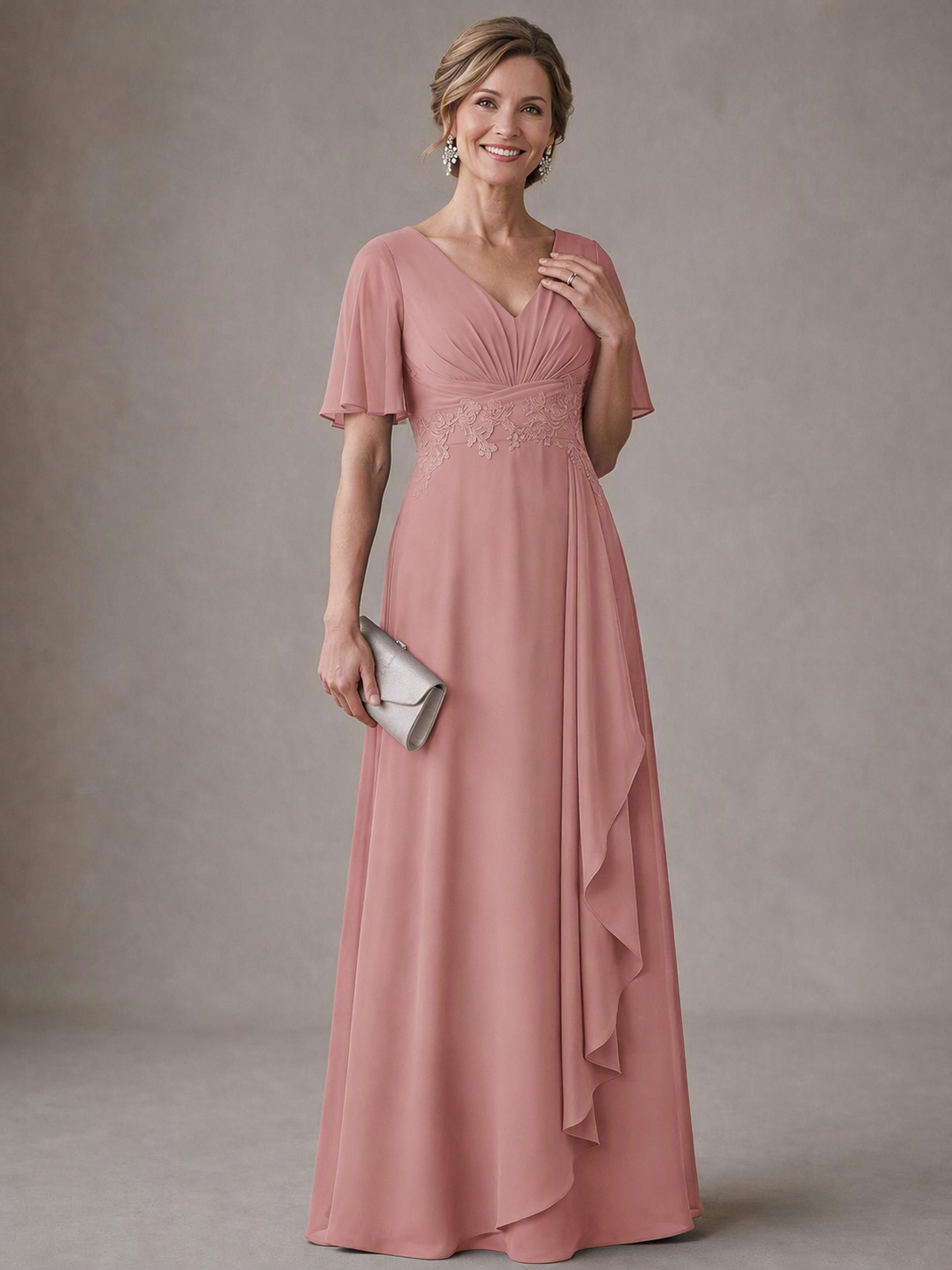 V-Neck Chiffon Lace Mother of the Bride Dresses