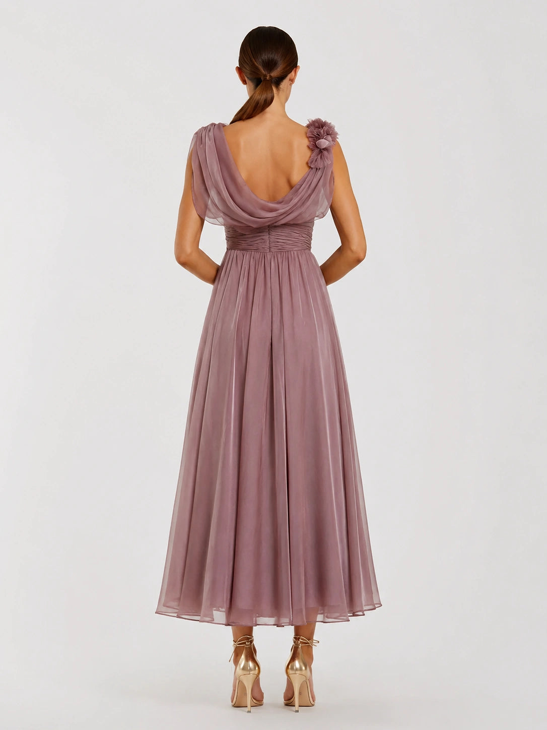 Dusty Rose Chiffon Mother of the Bride Dress with Floral Applique