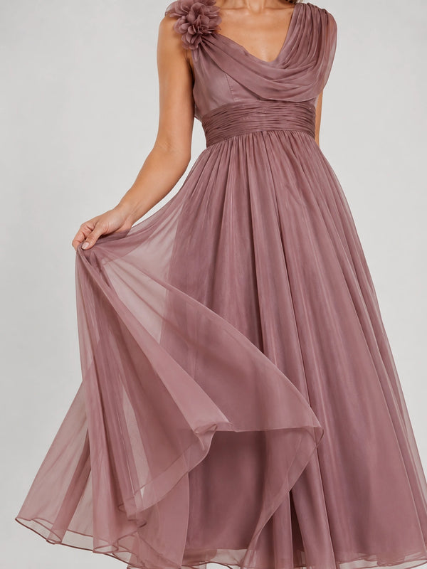 Dusty Rose Chiffon Mother of the Bride Dress with Floral Applique