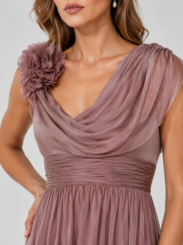 Dusty Rose Chiffon Mother of the Bride Dress with Floral Applique