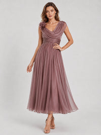 Dusty Rose Chiffon Mother of the Bride Dress with Floral Applique